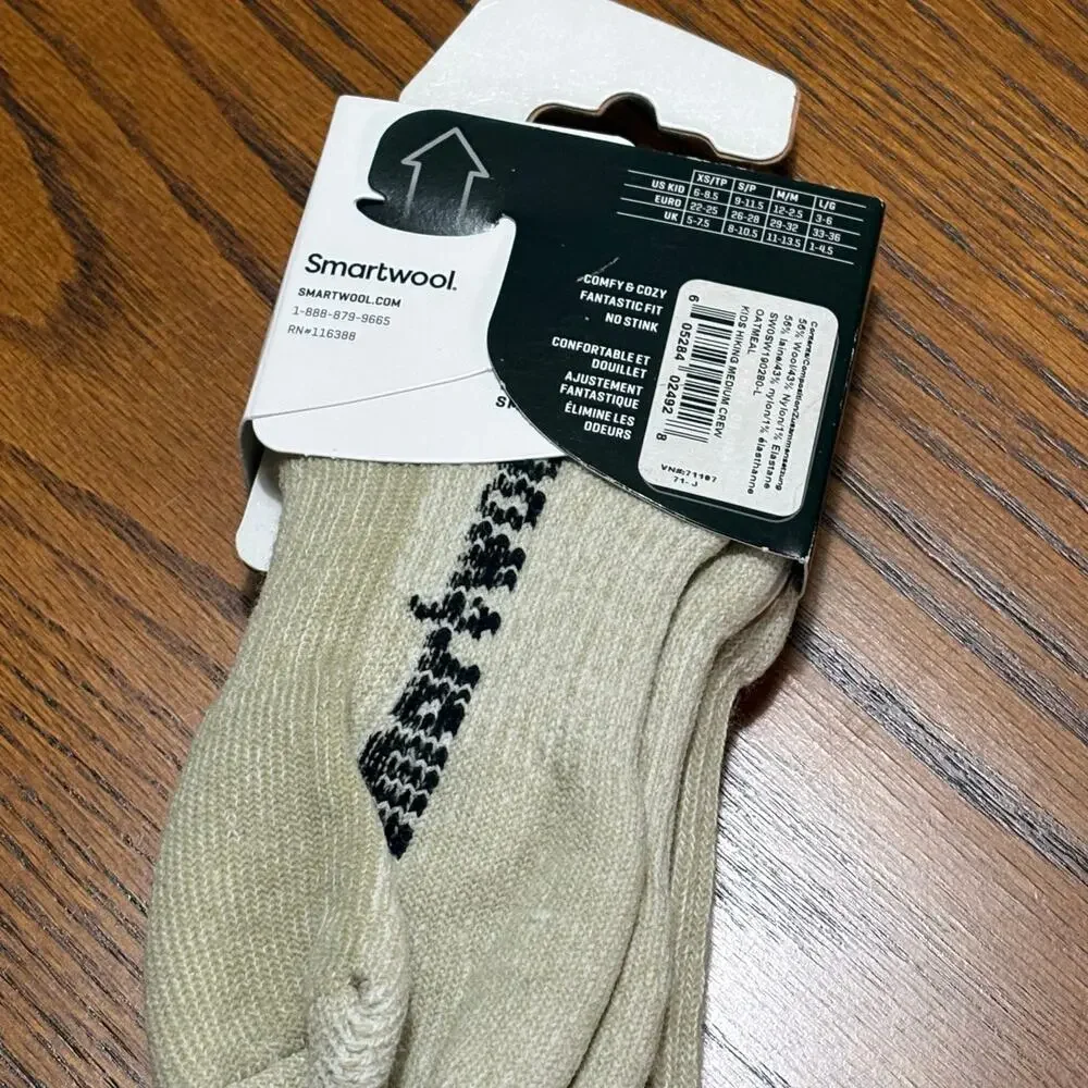 Smart Wool Children's Winter Comfy Cozy Hiking Oatmeal Crew Socks New Large